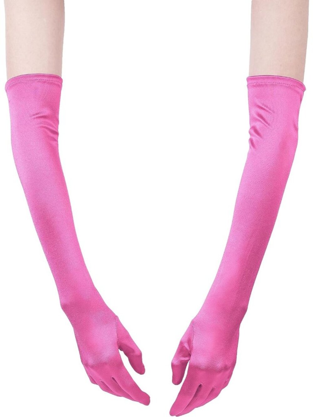 Womens Hot Pink 1920s Arm Sleeves Classic Bridal Elbow Length Satin Opera Gloves